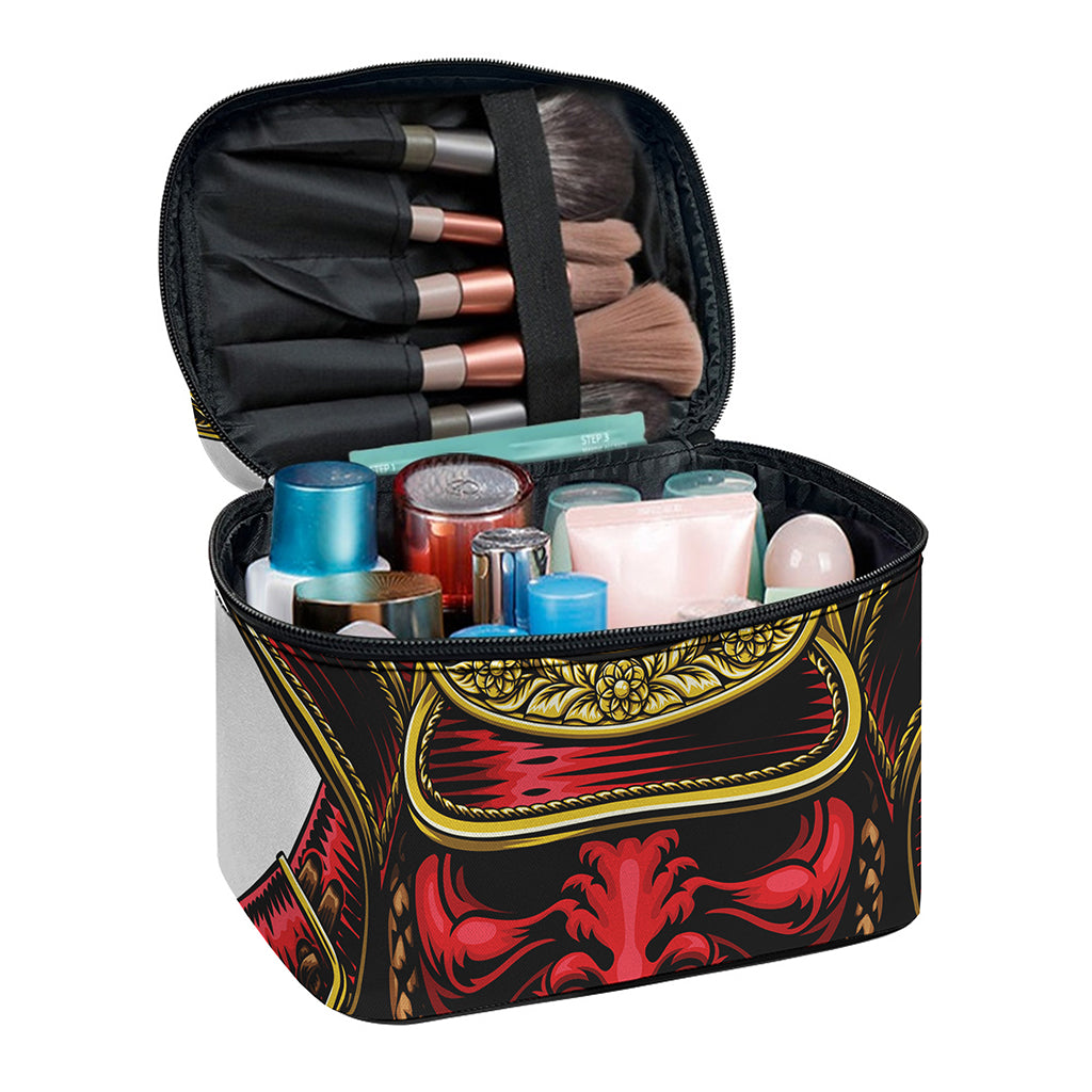 Japanese Samurai Helmet Print Travel Makeup Bag