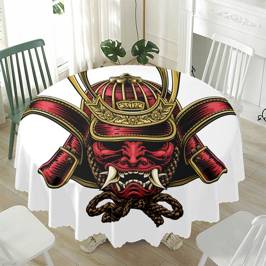 Japanese Samurai Helmet Print Waterproof Round Tablecloth