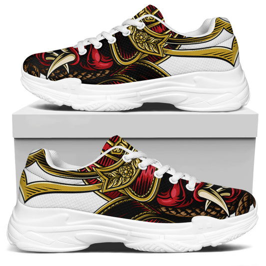 Japanese Samurai Helmet Print White Chunky Shoes