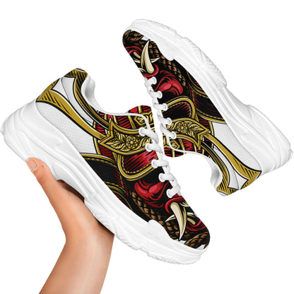 Japanese Samurai Helmet Print White Chunky Shoes