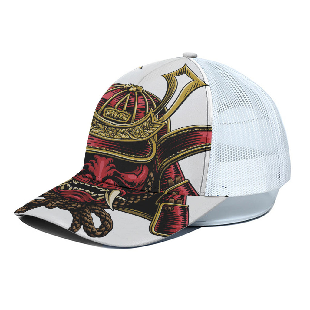 Japanese Samurai Helmet Print White Mesh Trucker Cap