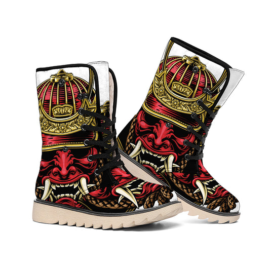 Japanese Samurai Helmet Print Winter Boots