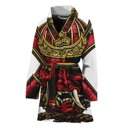 Japanese Samurai Helmet Print Women's Bathrobe