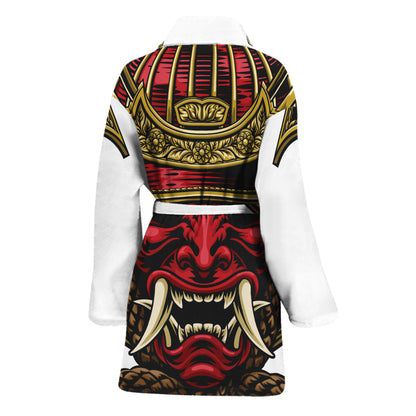 Japanese Samurai Helmet Print Women's Bathrobe