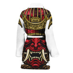 Japanese Samurai Helmet Print Women's Bathrobe