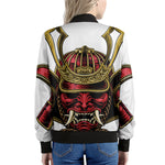 Japanese Samurai Helmet Print Women's Bomber Jacket