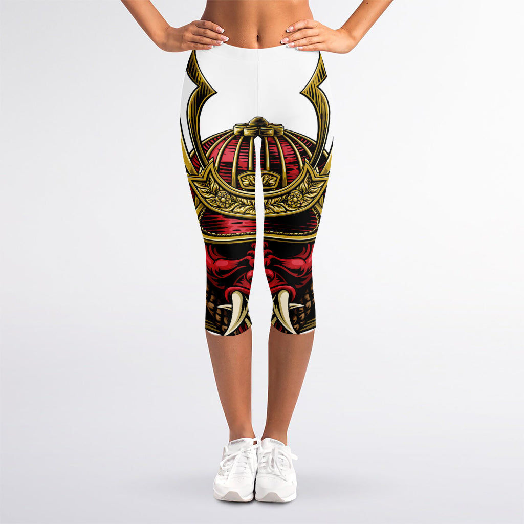 Japanese Samurai Helmet Print Women's Capri Leggings