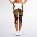 Japanese Samurai Helmet Print Women's Capri Leggings