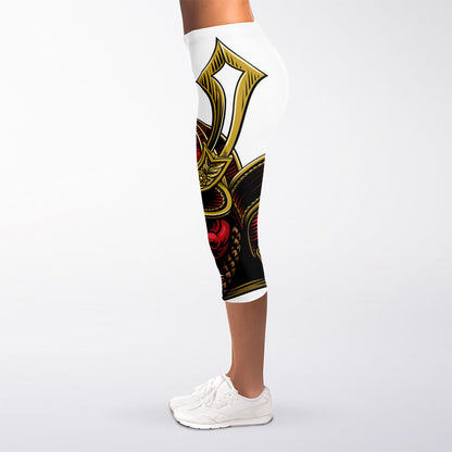 Japanese Samurai Helmet Print Women's Capri Leggings