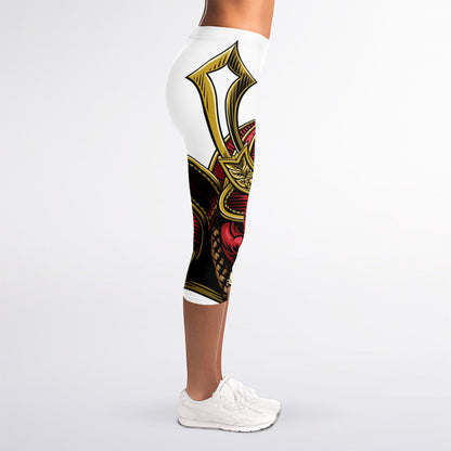 Japanese Samurai Helmet Print Women's Capri Leggings