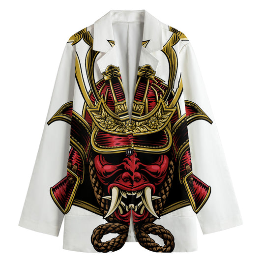 Japanese Samurai Helmet Print Women's Cotton Blazer
