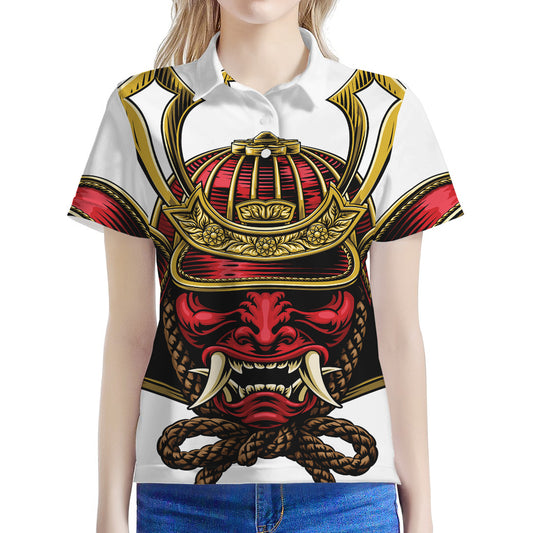 Japanese Samurai Helmet Print Women's Polo Shirt