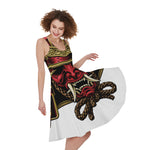 Japanese Samurai Helmet Print Women's Sleeveless Dress