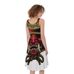 Japanese Samurai Helmet Print Women's Sleeveless Dress