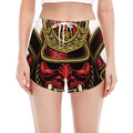 Japanese Samurai Helmet Print Women's Split Running Shorts