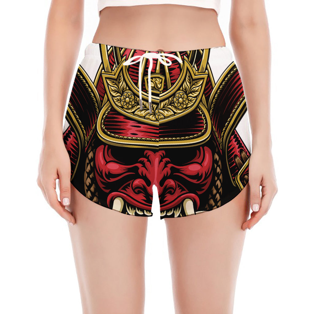 Japanese Samurai Helmet Print Women's Split Running Shorts