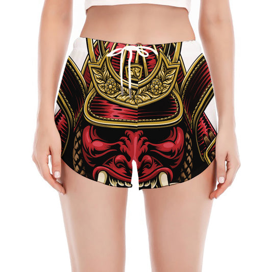 Japanese Samurai Helmet Print Women's Split Running Shorts