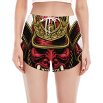 Japanese Samurai Helmet Print Women's Split Running Shorts