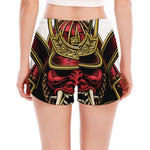 Japanese Samurai Helmet Print Women's Split Running Shorts