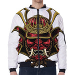Japanese Samurai Helmet Print Zip Sleeve Bomber Jacket