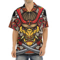Japanese Samurai Mask Print Aloha Shirt
