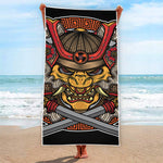 Japanese Samurai Mask Print Beach Towel