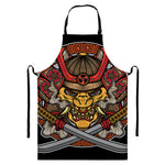 Japanese Samurai Mask Print Bib Apron With Pocket