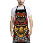 Japanese Samurai Mask Print Bib Apron With Pocket