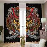 Japanese Samurai Mask Print Blackout Pencil Pleat Curtains