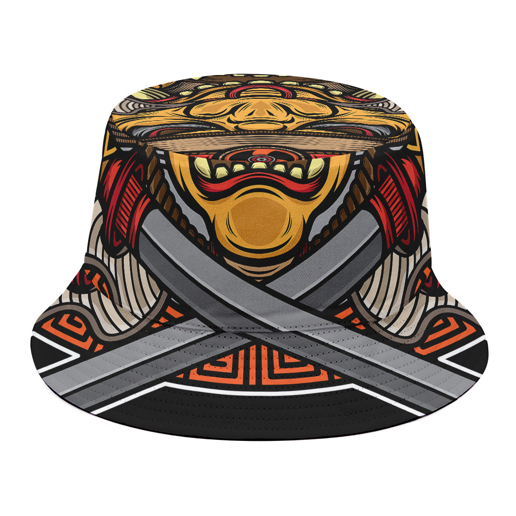 Japanese Samurai Mask Print Bucket Hat