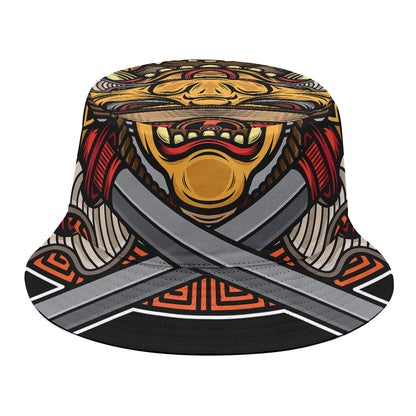 Japanese Samurai Mask Print Bucket Hat