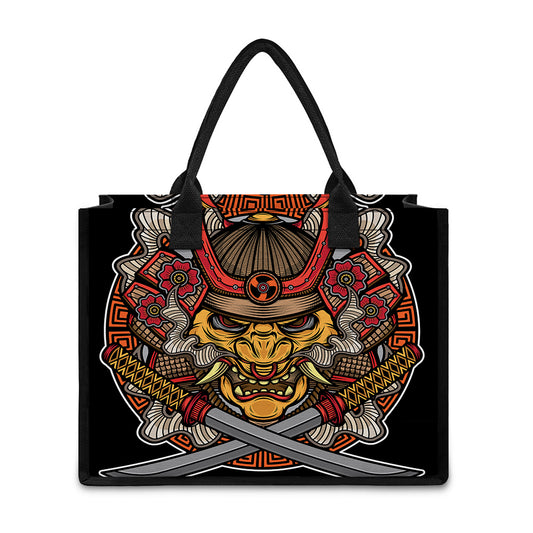 Japanese Samurai Mask Print Canvas Tote Bag