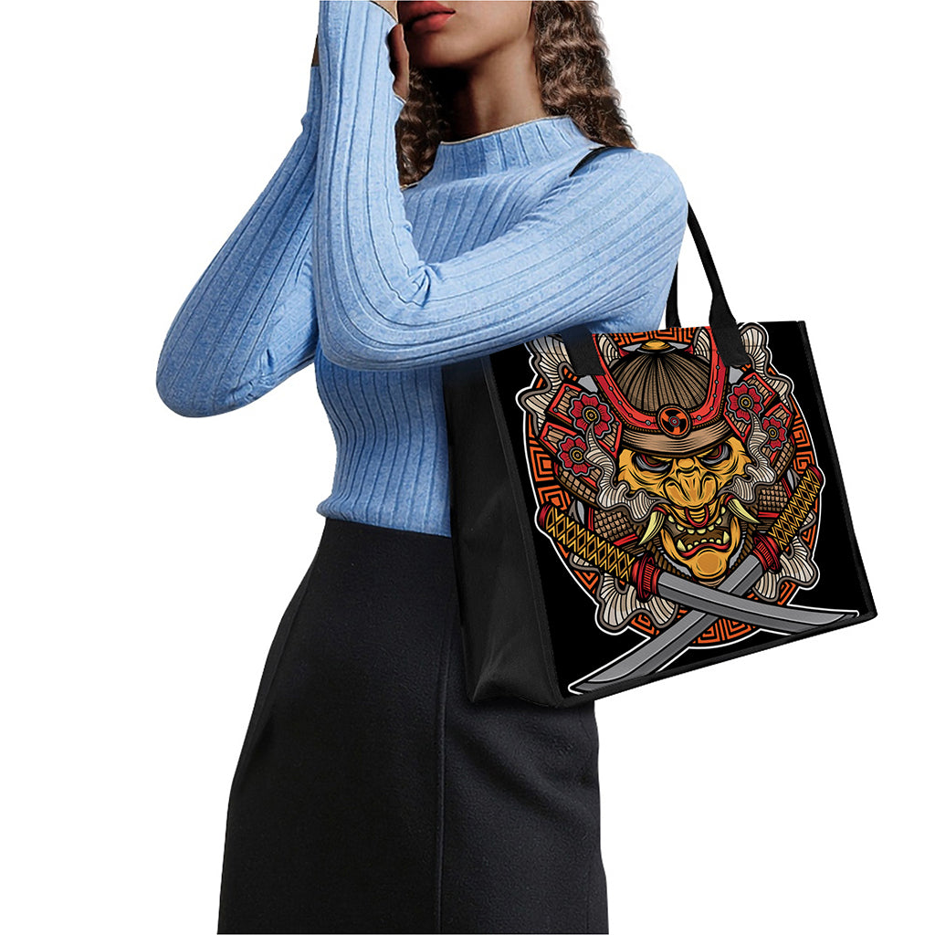 Japanese Samurai Mask Print Canvas Tote Bag