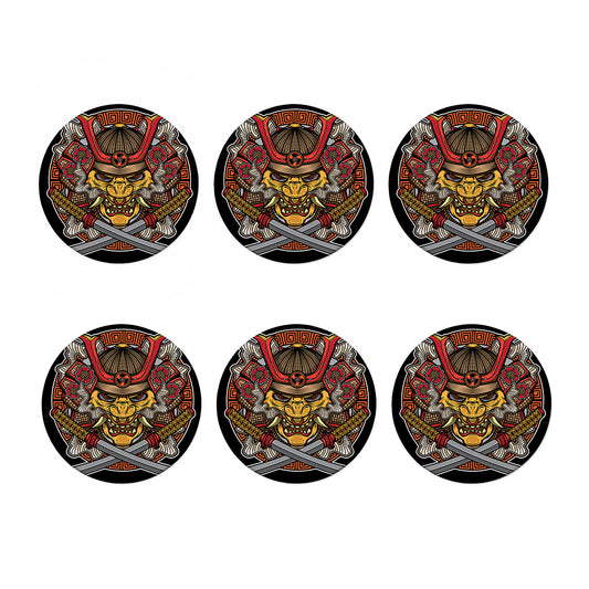 Japanese Samurai Mask Print Coaster Set