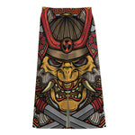 Japanese Samurai Mask Print Cotton Front Slit Maxi Skirt