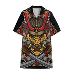 Japanese Samurai Mask Print Cotton Hawaiian Shirt