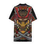 Japanese Samurai Mask Print Cotton Hawaiian Shirt