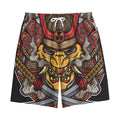 Japanese Samurai Mask Print Cotton Shorts