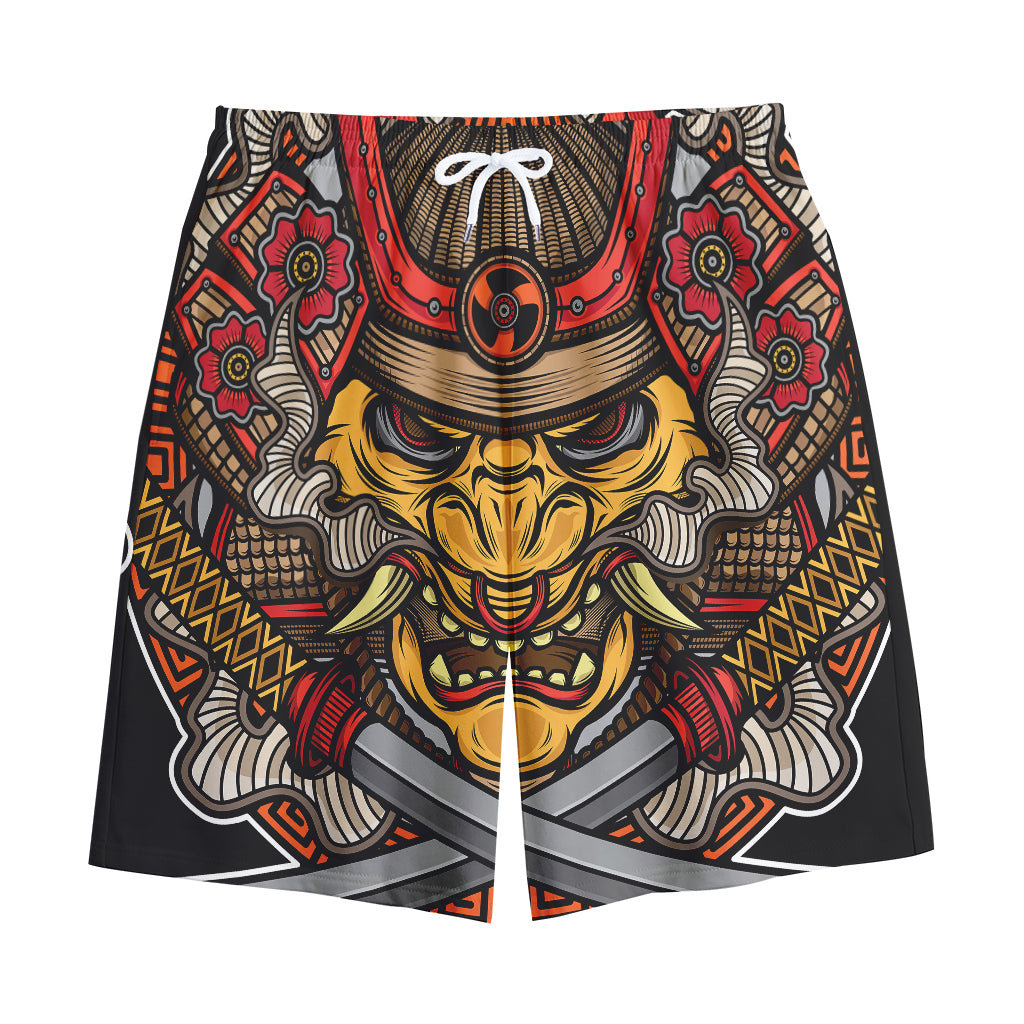 Japanese Samurai Mask Print Cotton Shorts