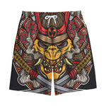Japanese Samurai Mask Print Cotton Shorts