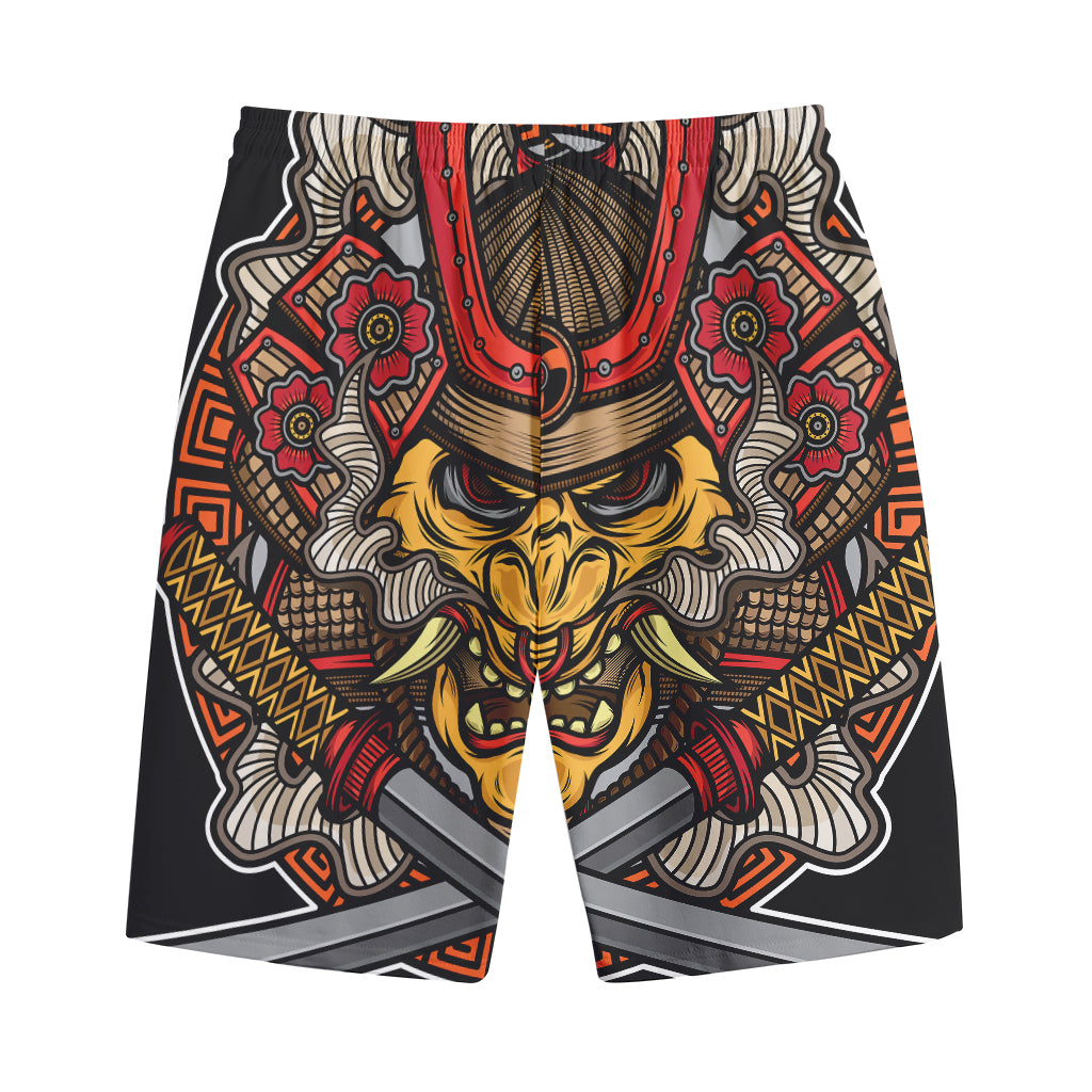 Japanese Samurai Mask Print Cotton Shorts
