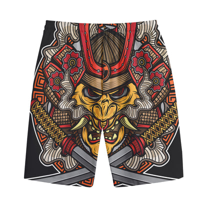 Japanese Samurai Mask Print Cotton Shorts