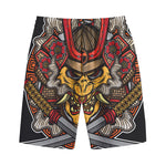 Japanese Samurai Mask Print Cotton Shorts
