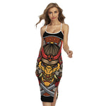 Japanese Samurai Mask Print Cross Back Cami Dress