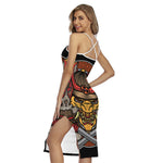 Japanese Samurai Mask Print Cross Back Cami Dress