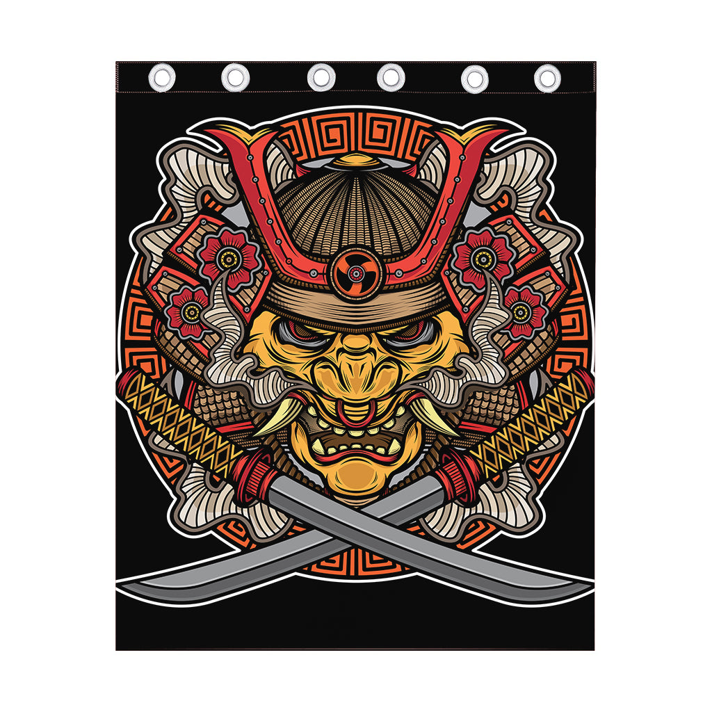 Japanese Samurai Mask Print Curtain