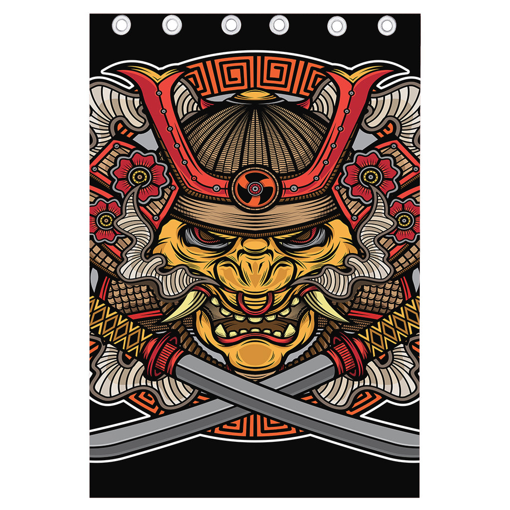 Japanese Samurai Mask Print Curtain