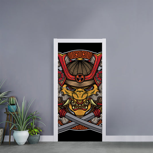 Japanese Samurai Mask Print Door Sticker
