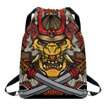 Japanese Samurai Mask Print Drawstring Backpack