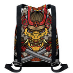 Japanese Samurai Mask Print Drawstring Backpack